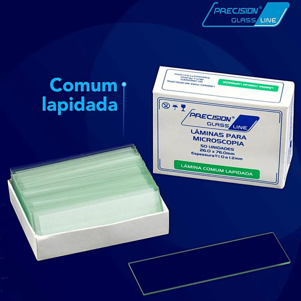 LâMINA MICROSCOPIA COMUM LAPIDADA PRECISION 26X76MM - 50 UNIDADES