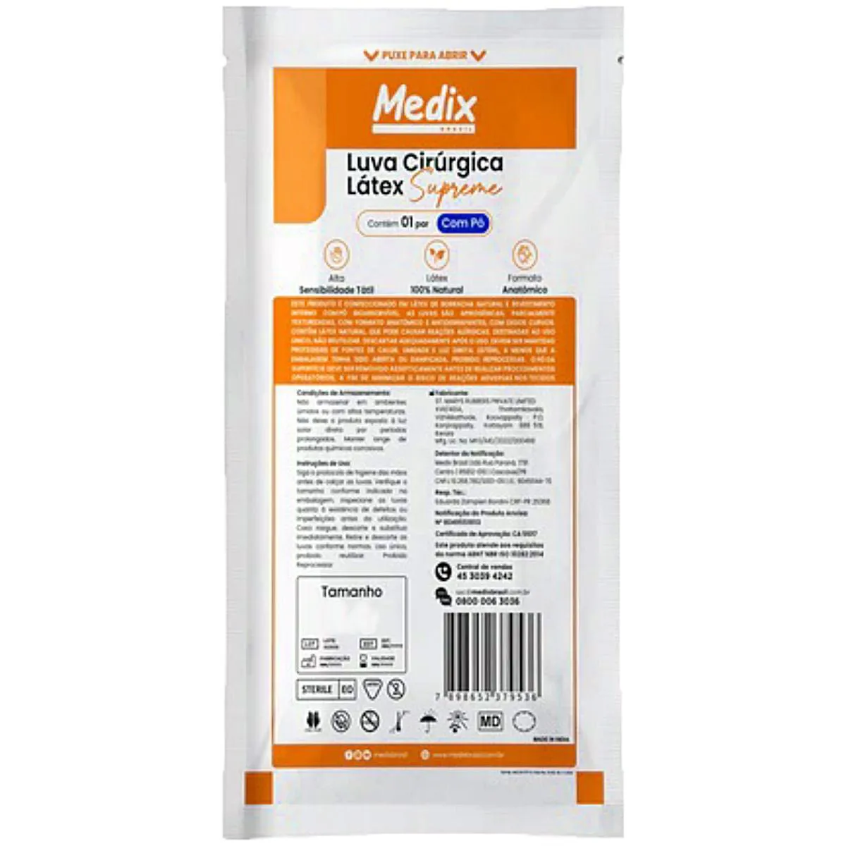 LUVA CIRúRGICA SUPREME MEDIX 8.5 ESTéRIL DE LáTEX COM Pó - 01 PAR