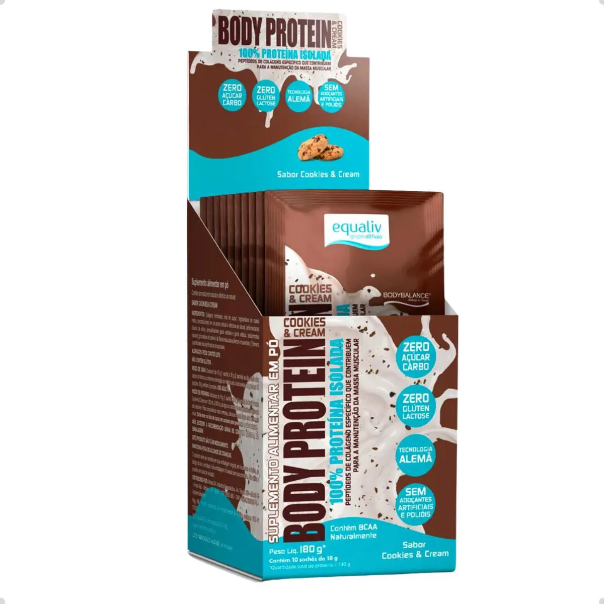 BODY PROTEIN 100% ISOLADO CAIXA 10 SACHêS 20G EQUALIV Cookies E Cream