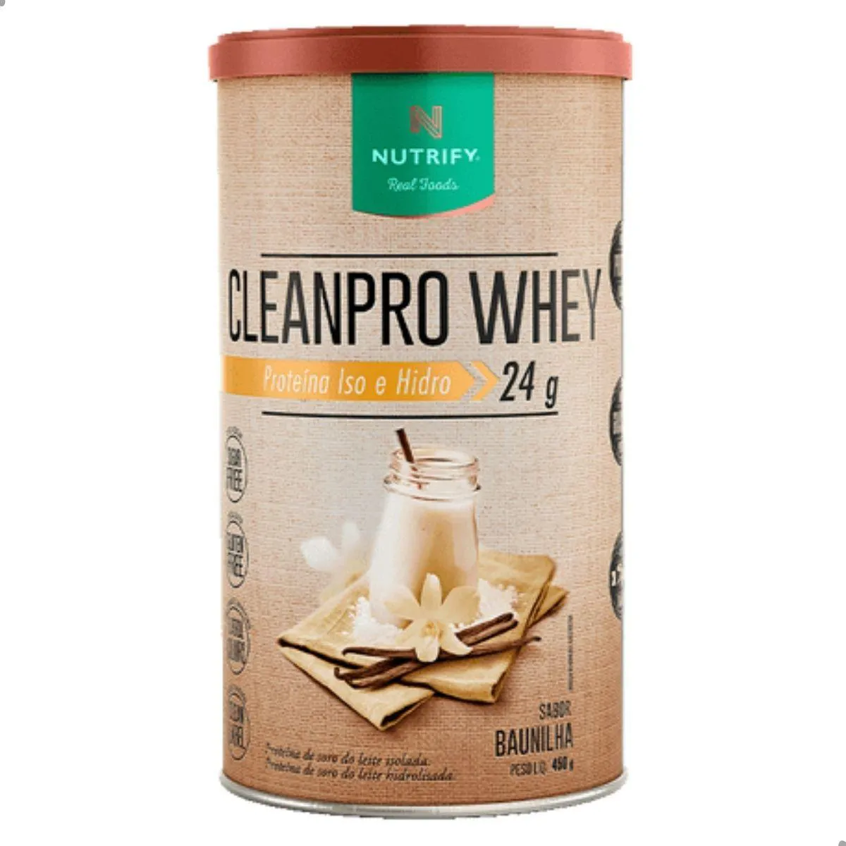 CLEAN PRO WHEY ISO E HIDRO 450G NUTRIFY Baunilha