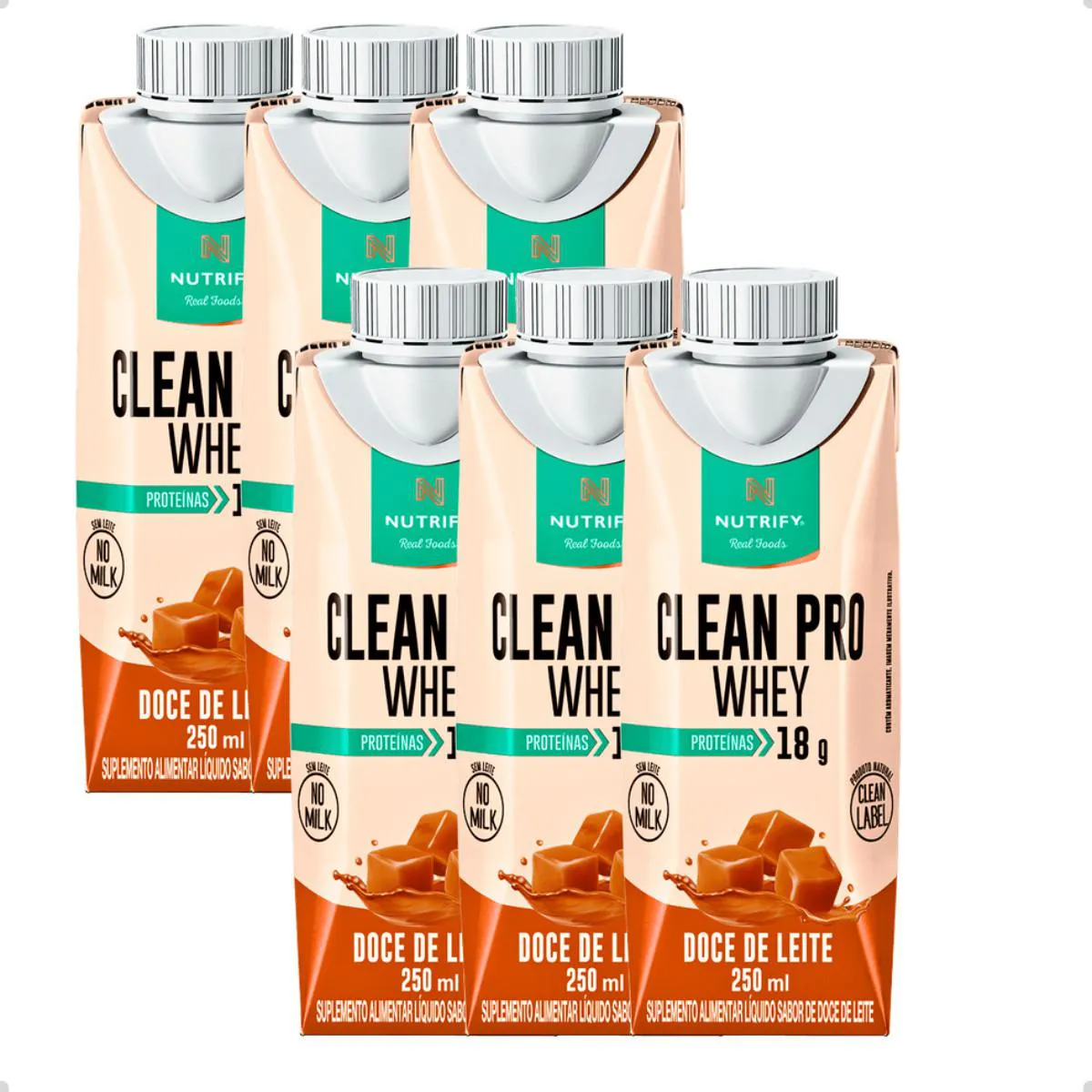 CLEAN PRO WHEY SHAKE DRINK 250ML 6 UNIDADES NUTRIFY Doce DE Leite