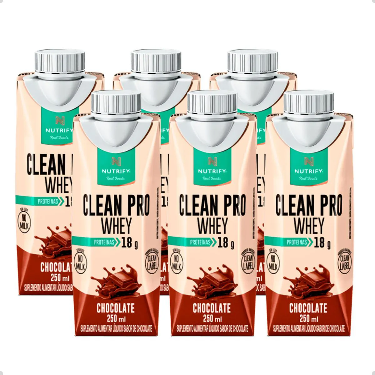 CLEAN PRO WHEY SHAKE DRINK 250ML 6 UNIDADES NUTRIFY Chocolate