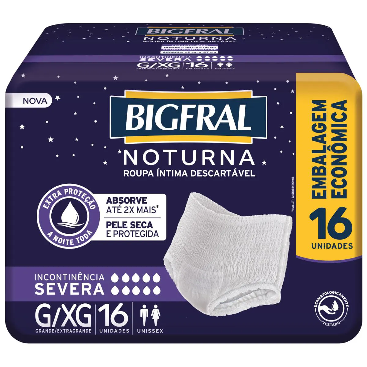 ROUPA ÍNTIMA DESCARTáVEL NOTURNA BIGFRAL - TAMANHO G/XG - 16 UNIDADES