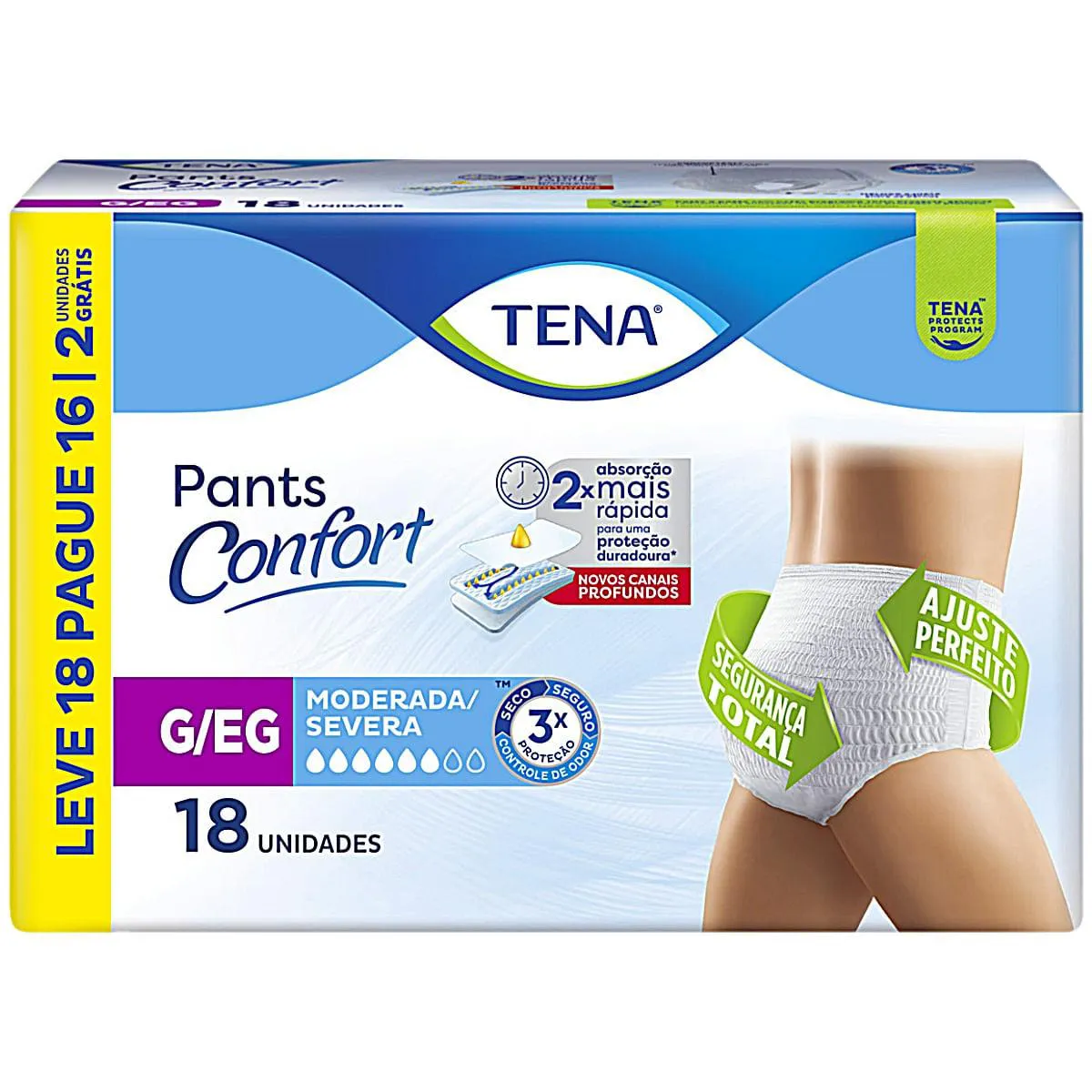 ROUPA ÍNTIMA DESCARTáVEL TENA PANTS CONFORT G/EG 18 UNIDADES