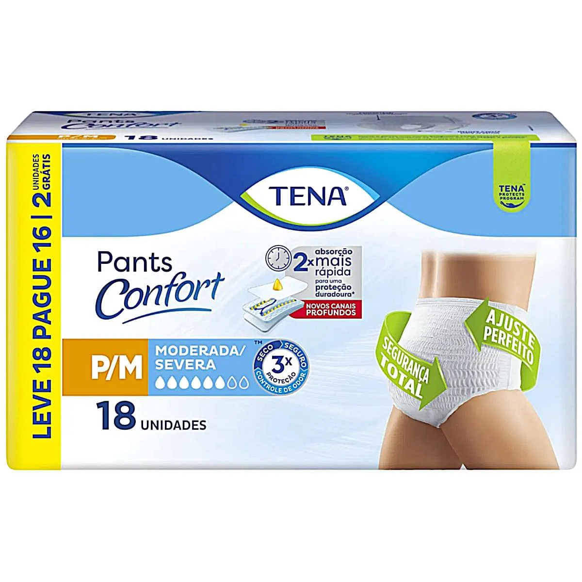 ROUPA ÍNTIMA DESCARTáVEL TENA PANTS CONFORT P/M 18 UNIDADES