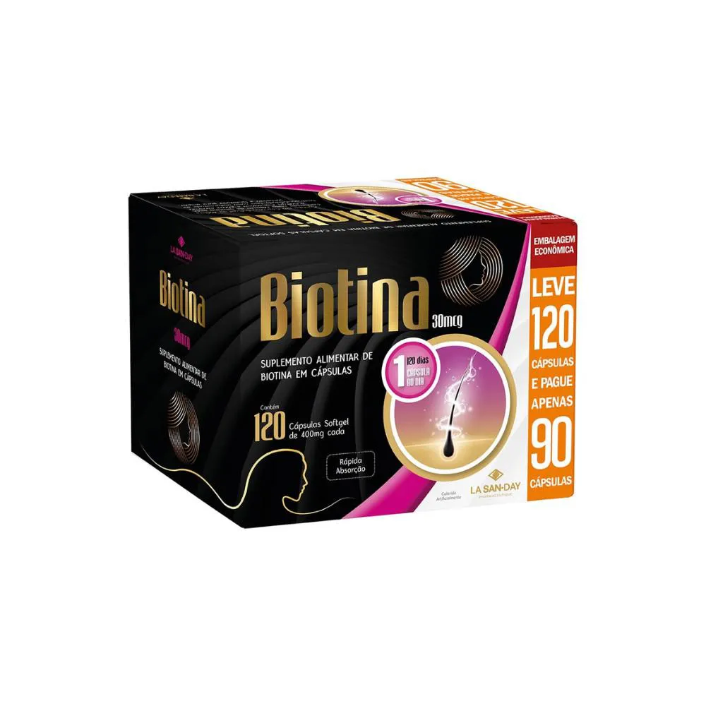 BIOTINA LEVE 120 PAGUE 90 CAPSULAS SOFT GEL