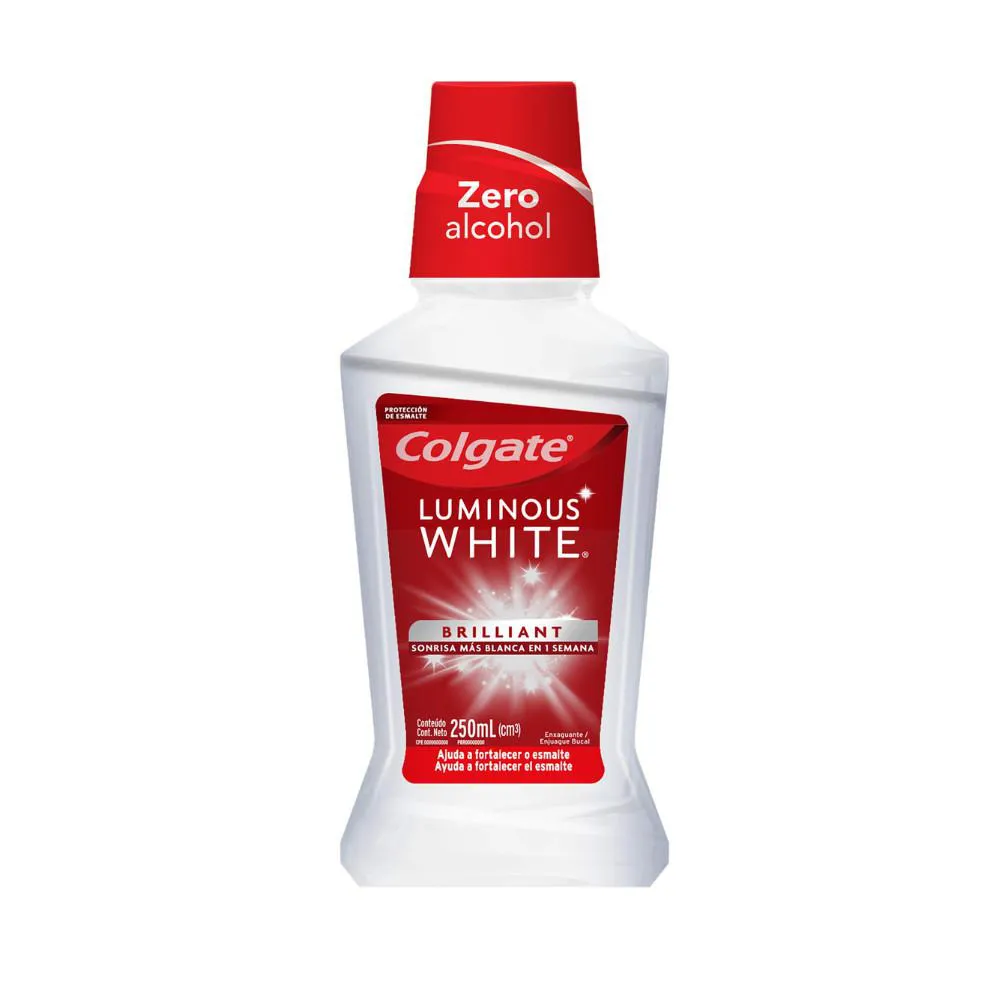 ENXAGUANTE ANTISSéPTICO BUCAL COLGATE LUMINOUS WHITE SEM ÁLCOOL COM 250ML