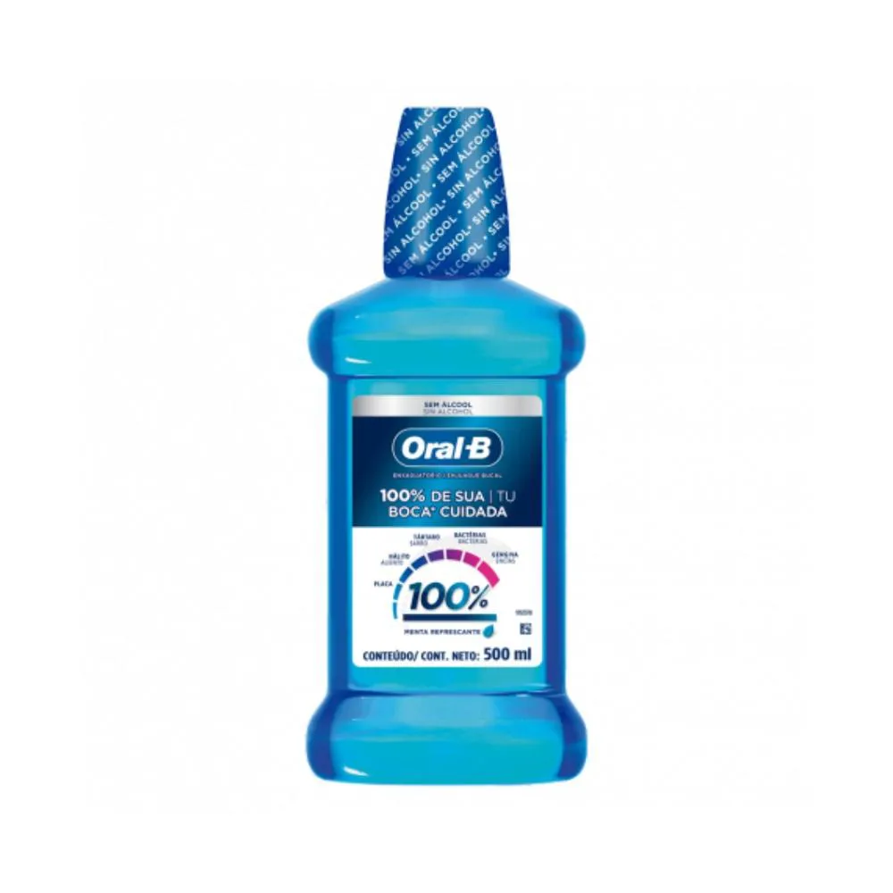 ENXAGUANTE BUCAL SEM ÁLCOOL ORAL-B 100%  DE SUA BOCA CUIDADA COM 500ML