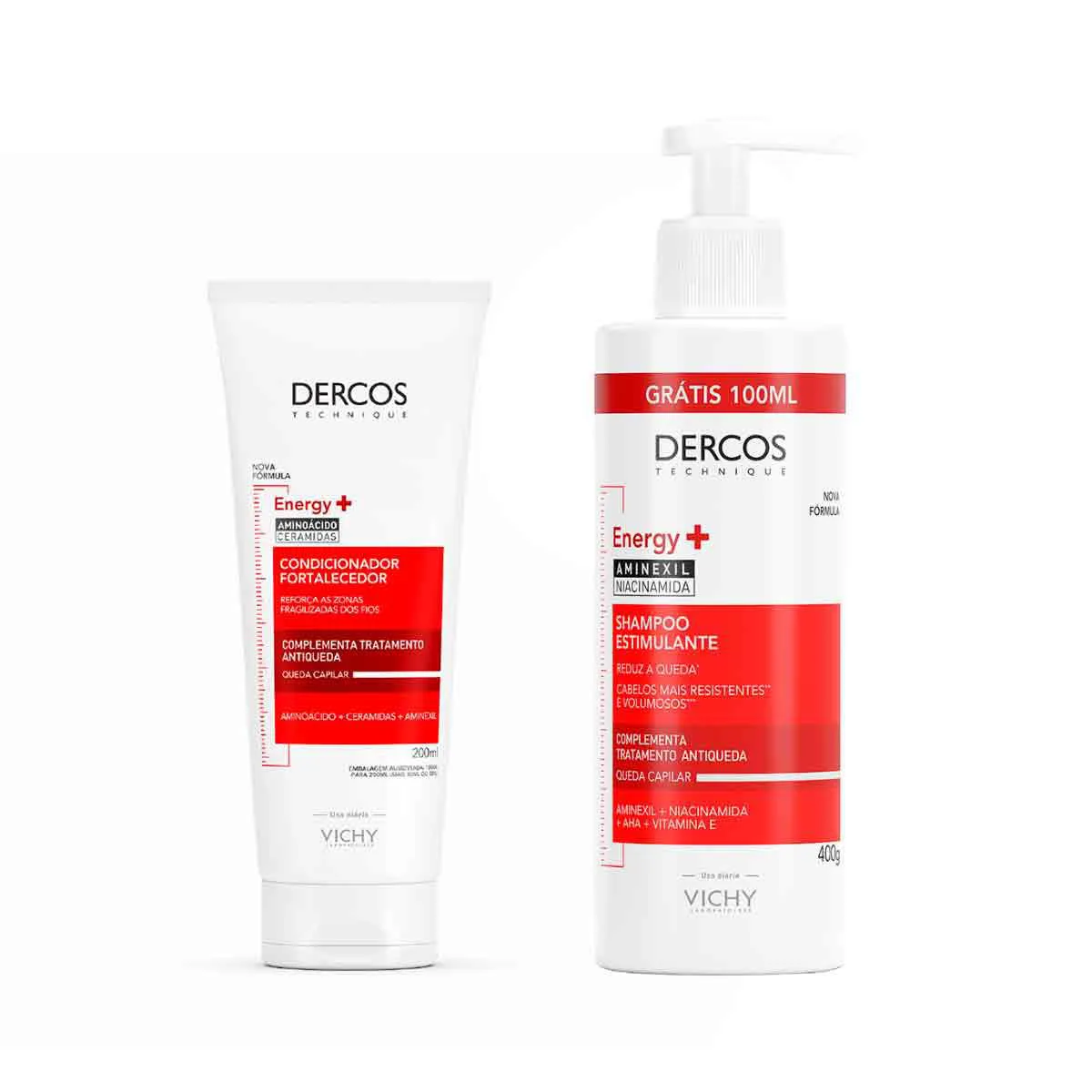 Kit Vichy Dercos Antiqueda Shampoo 400g + Condicionador Technique Fortalecedor 200ml
