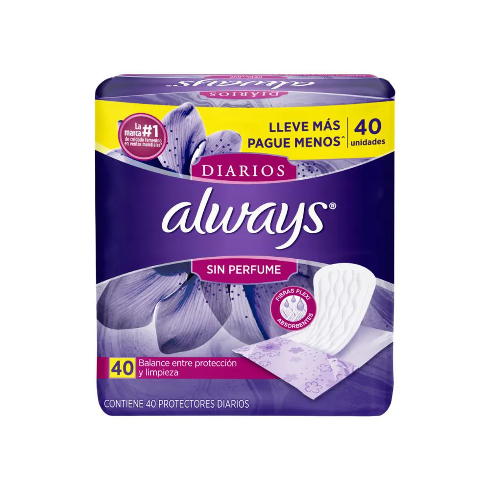 PROTETORES DIáRIOS ALWAYS SEM PERFUME 40 UNIDADES