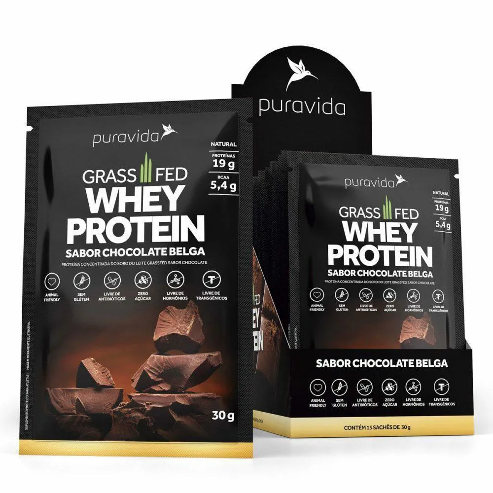 GRASS FED WHEY PROTEIN (15 SACHêS 30G) 450G PURA VIDA Chocolate Belga