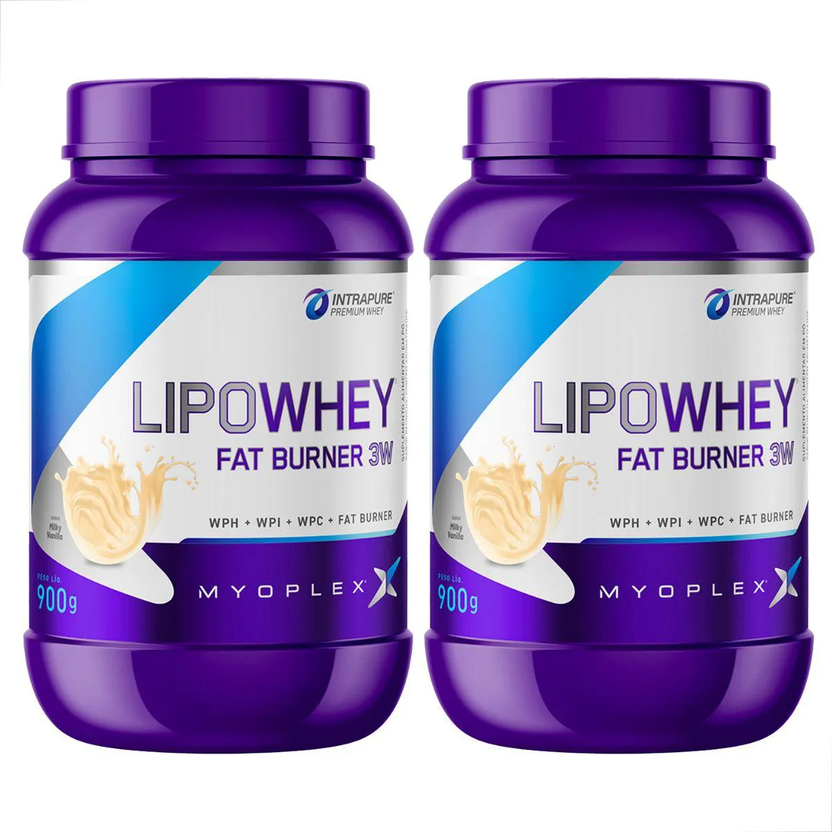 KIT 2 LIPO WHEY FAT BURNER 3W PREMIUM 900G MYOPLEX Baunilha