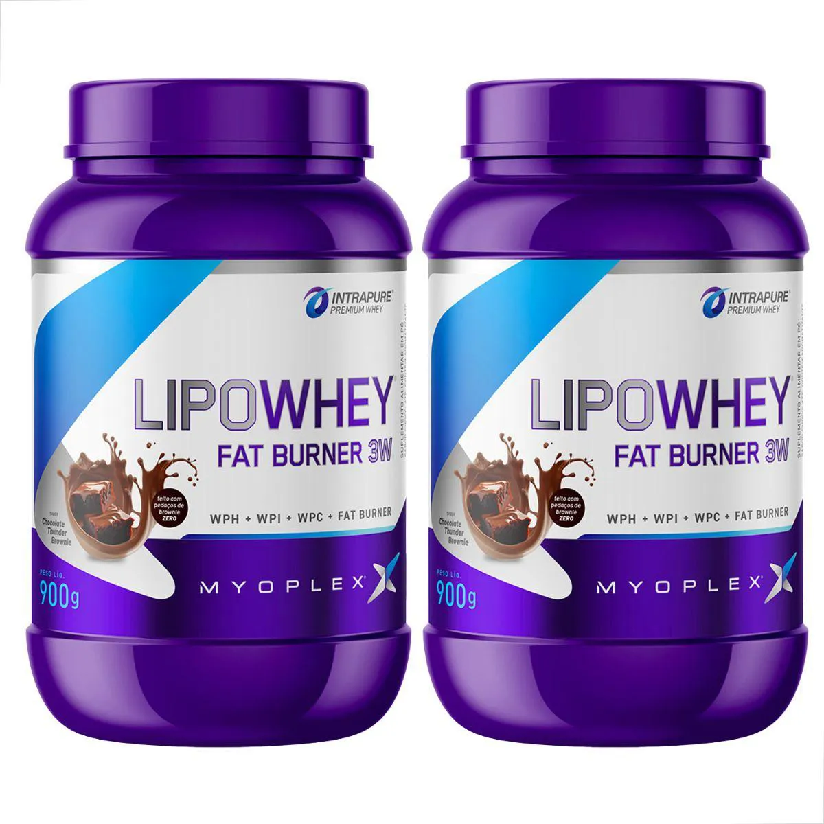 KIT 2 LIPO WHEY FAT BURNER 3W PREMIUM 900G MYOPLEX Chocolate COM Brownie