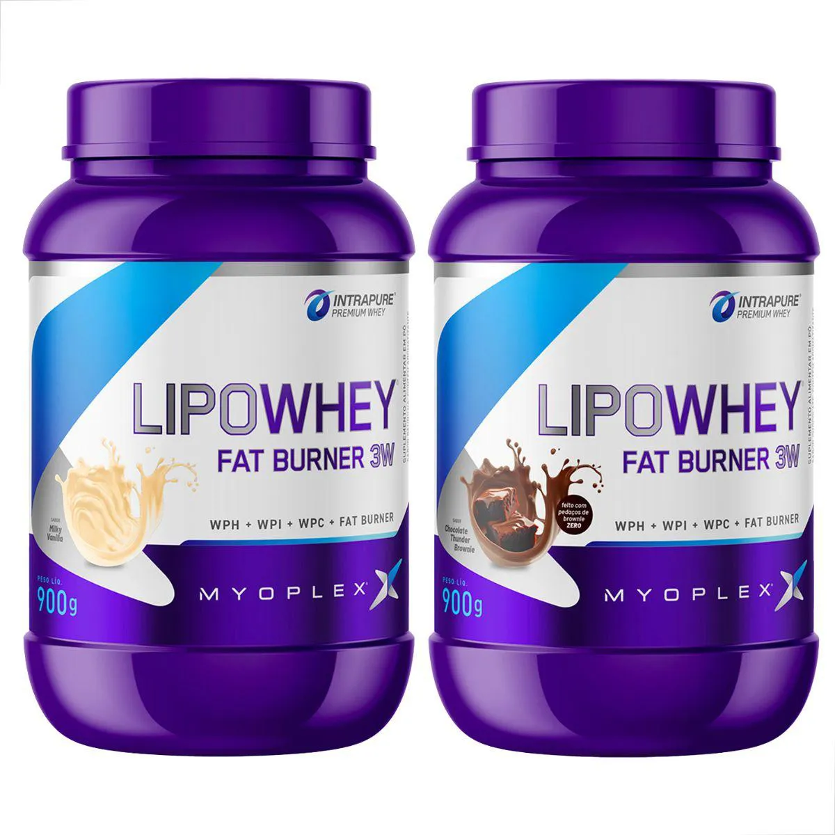 KIT 2 LIPO WHEY FAT BURNER 3W PREMIUM 900G MYOPLEX Baunilha E Chocolate