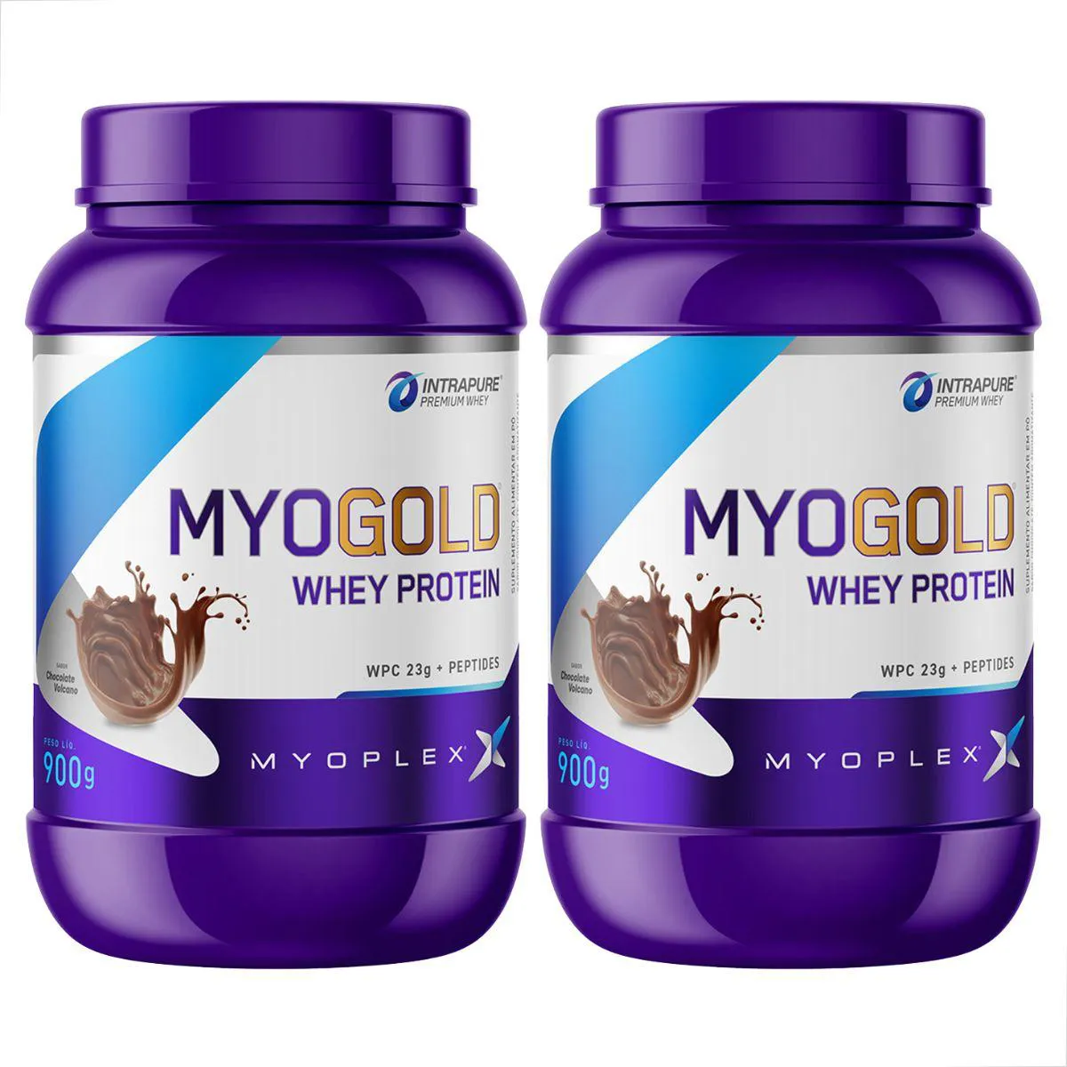 KIT 2 MYO GOLD WHEY PROTEIN PREMIUM POTE 900G MYOPLEX Chocolate