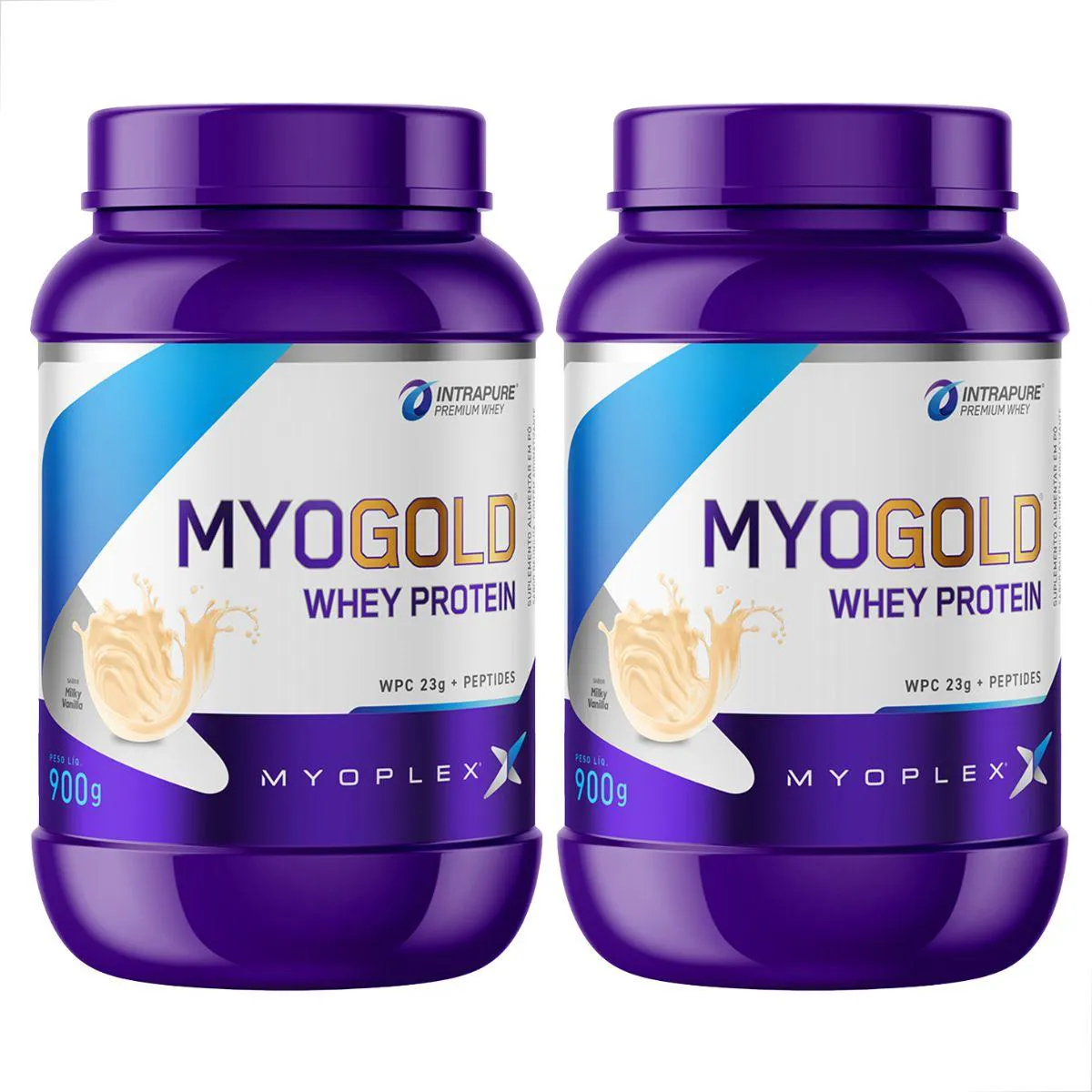 KIT 2 MYO GOLD WHEY PROTEIN PREMIUM POTE 900G MYOPLEX Baunilha