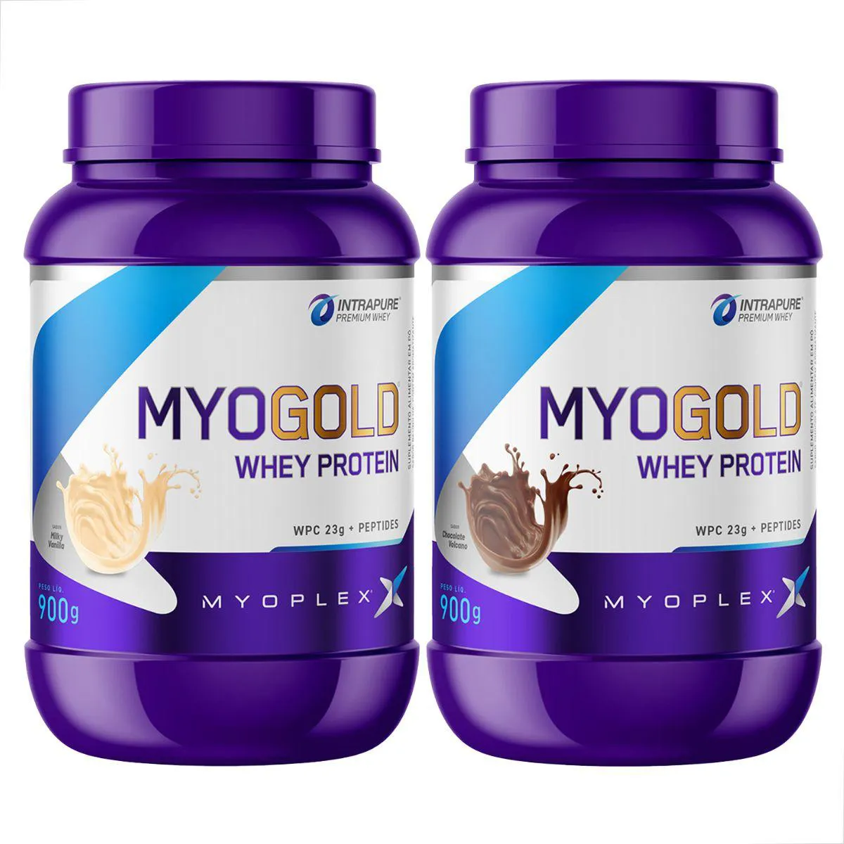 KIT 2 MYO GOLD WHEY PROTEIN PREMIUM POTE 900G MYOPLEX Chocolate E Baunilha