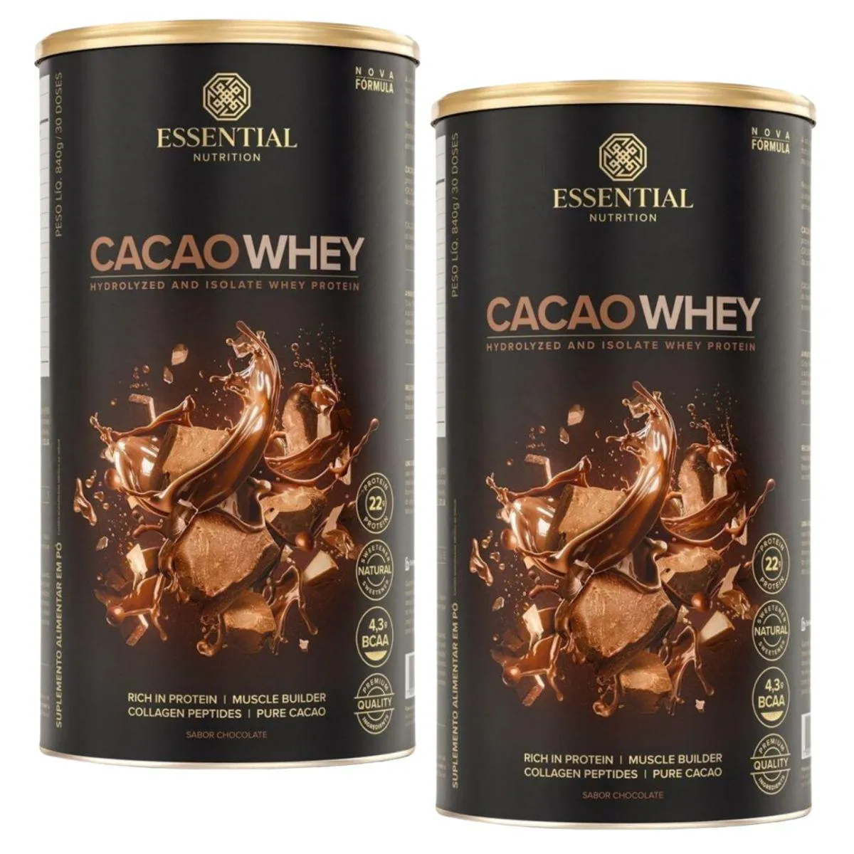 KIT 2X WHEY PROTEIN CACAO OU VANILLA 750G ESSENTIAL Cacau