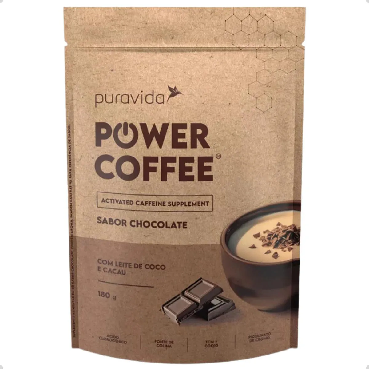 POWER COFFEE ACTIVATED CAFFEINE 180G PURA VIDA Leite DE Coco E Cacau