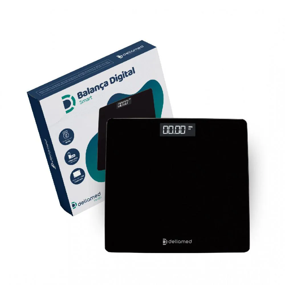 BALANçA DIGITAL SMART CORPORAL TELA EM LED ATé 180 KG DELLAMED Preto