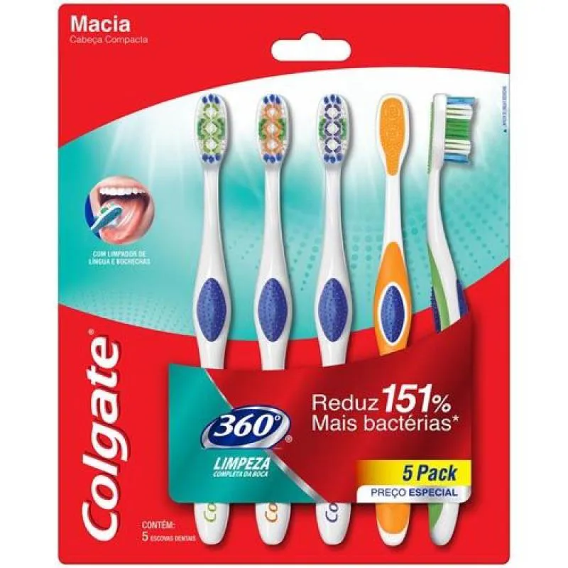 ESCOVA DENTAL COLGATE 360º PACK COM 5 UND