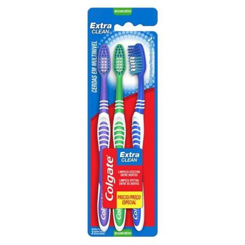 ESCOVA DENTAL COLGATE EXTRA CLEAN C/3 UNIDADES