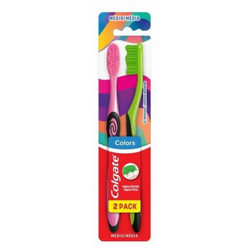 ESCOVA DENTAL COLGATE COLORS PACK C/2 UNIDADES