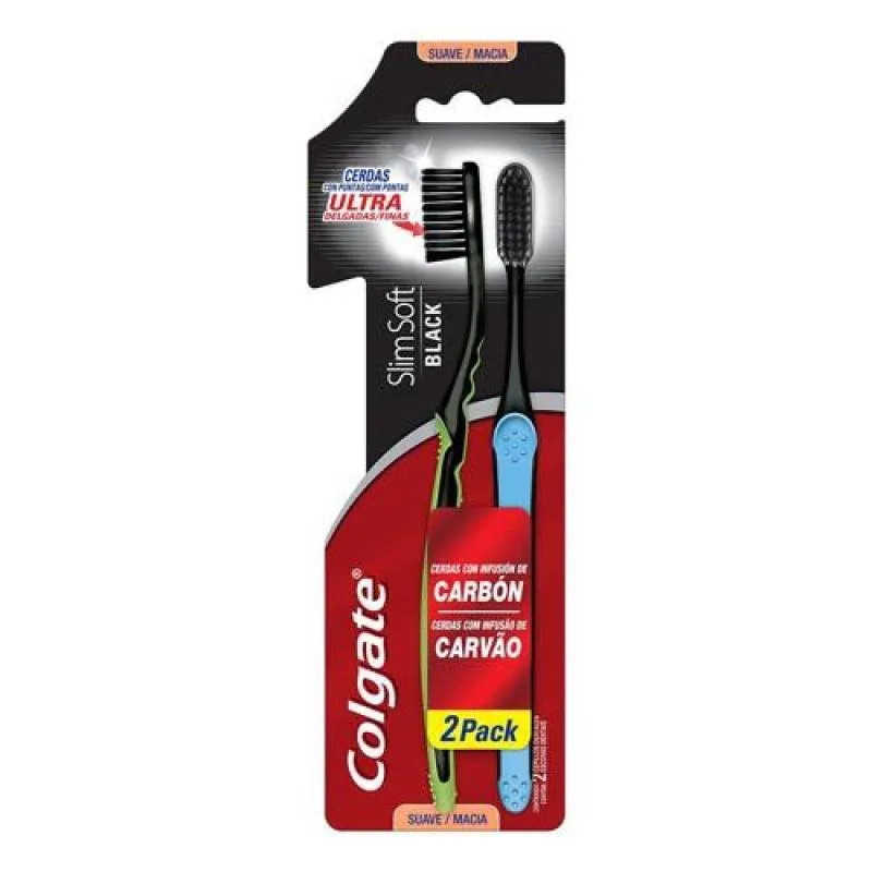 ESCOVA DENTAL COLGATE SLIM SOFT BLACK PACK COM 2 UND