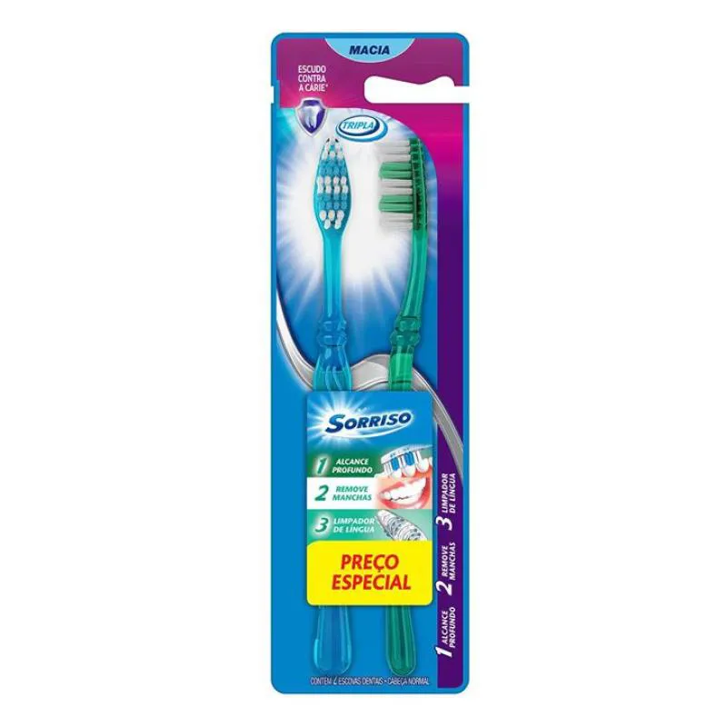 ESCOVA DENTAL SORRISO TRIPLA COM 2 UND