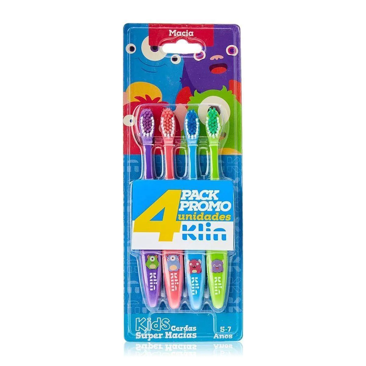 ESCOVA DE DENTES KLIN C/4 UNIDADES MONSTRINHOS