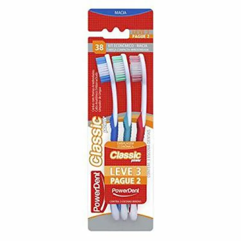 ESCOVA POWERDENT CLASSIC MACIA C/3 UNIDADES