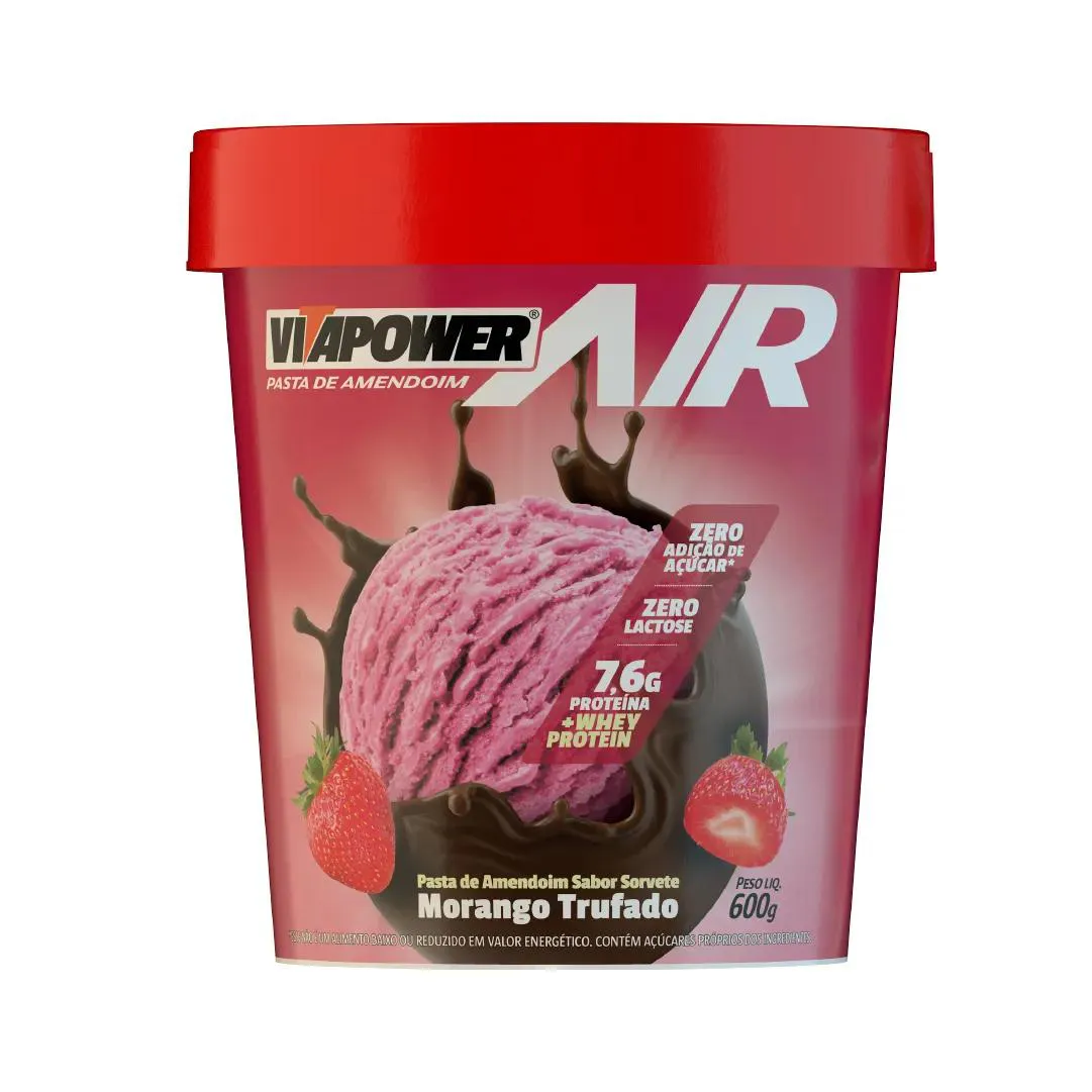 VITAPOWER AIR PASTA AMENDOIM C/ WHEY MORANGO TRUFADO 600G VITAFOR