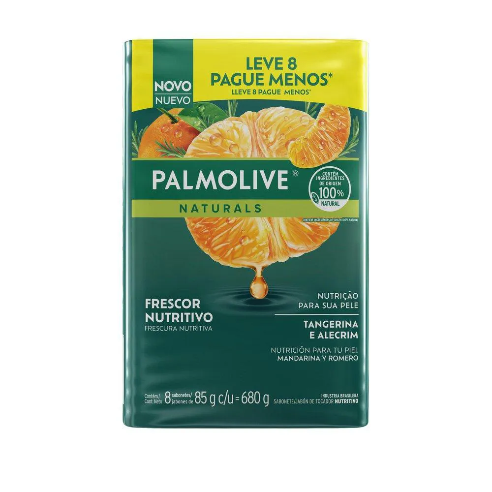 SABONETE EM BARRA PALMOLIVE NATURALS FRESCOR NUTRITIVO TANGERINA & ALECRIM 8X85G