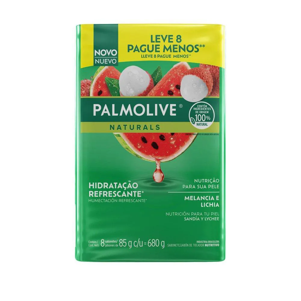 SABONETE EM BARRA PALMOLIVE NATURALS HIDRATAçãO REFRESCANTE MELANCIA & LICHIA 8X85G
