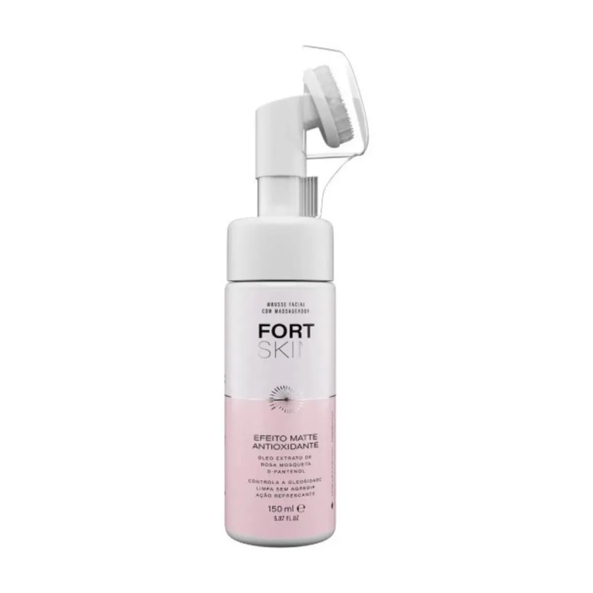 MOUSSE DE LIMPEZA FACIAL EFEITO MATTE ANTIOXIDANTE ROSA MOSQUETA FORTSKIN COM MASSAGEADOR - 150ML