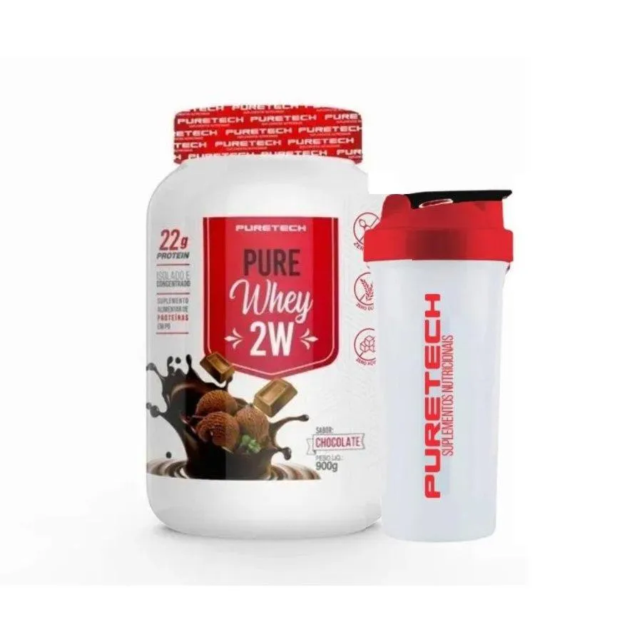 COMBO WHEY PURE 2W 900G CHOCOLATE + COQUETELEIRA - PURETECH