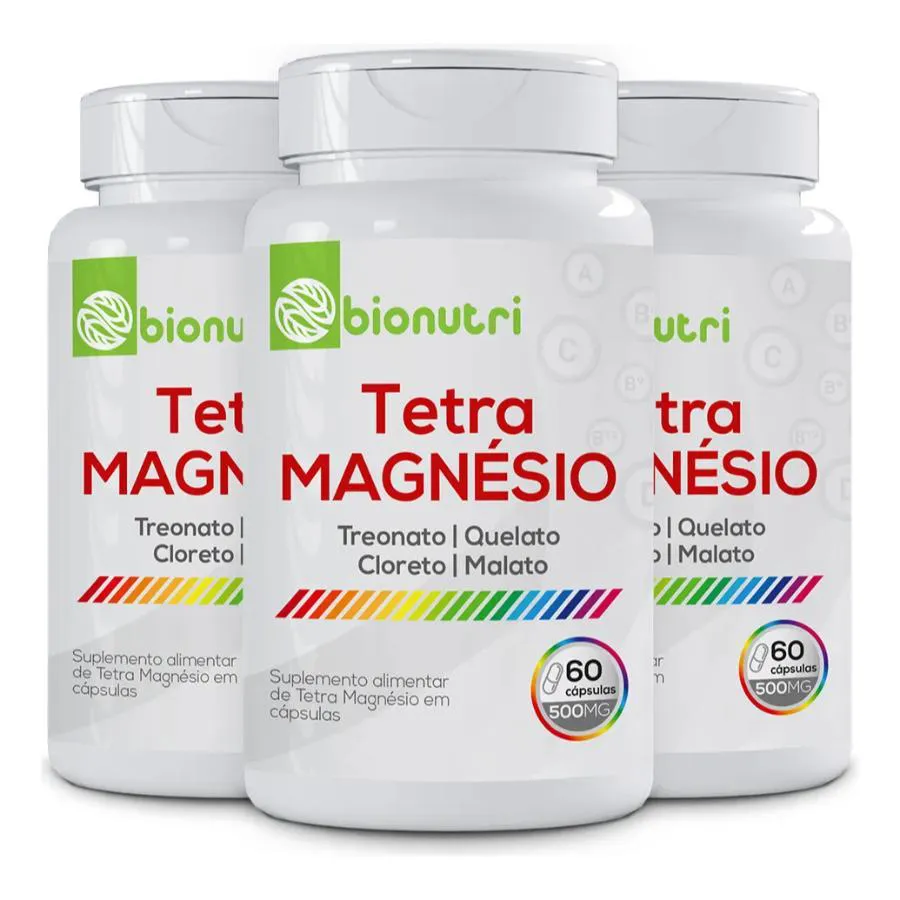 KIT 3X TETRA MAGNéSIO QUELATO MALATO E CLORETO 60 CáPSULAS - BIONUTRI