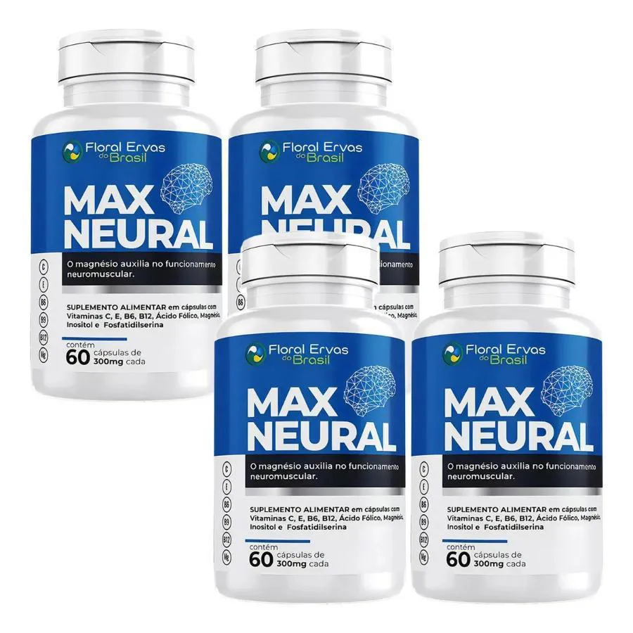 KIT COM 4 MAX NEURAL 300MG 60 CáPSULAS - FLORAL ERVAS