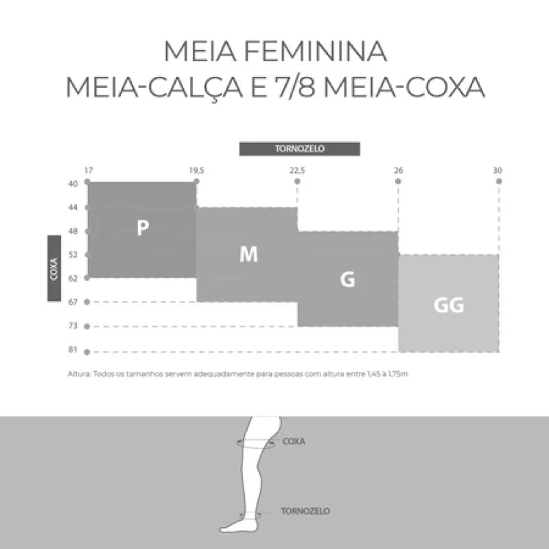 MEIA COXA 7/8 ATTIVA MEDIA COMPRESSAO 18-21 FEM FECHADA PRETA TAMANHO P COR PRETA