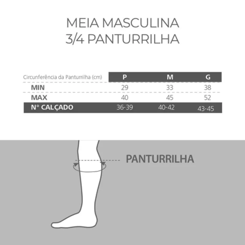 MEIA ¾ PANTURRILHA ATTIVA ALTA COMPRESSAO 20-30 MAS FECHADA PRETA TAMANHO P COR PRETA