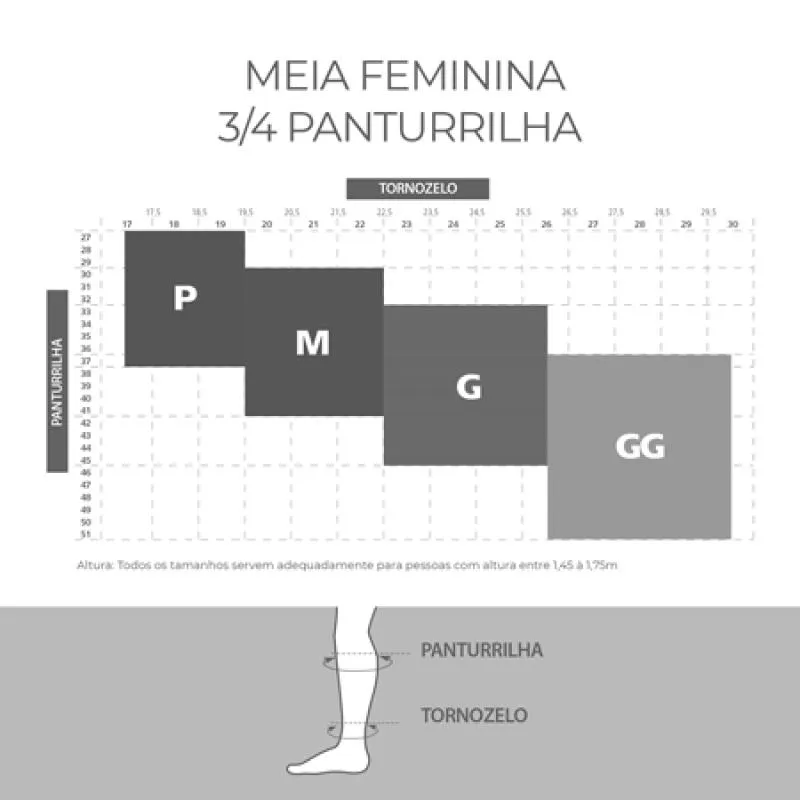 MEIA ¾ PANTURRILHA ATTIVA MEDIA COMPRESSAO 18-21 MAS FECHADA PRETA TAMANHO G COR PRETA