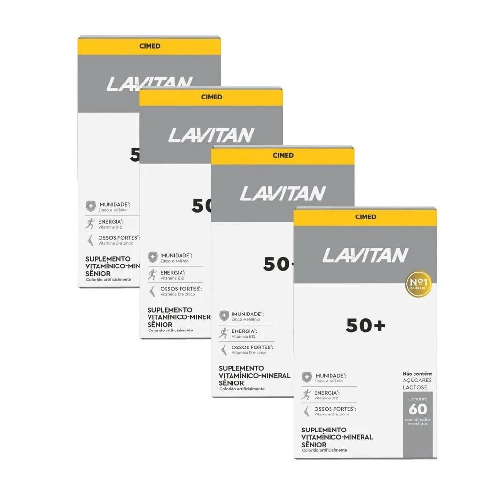 KIT 4 UNIDADES LAVITAN VITALIDADE CIMED 50+ COM 60 COMPRIMIDOS