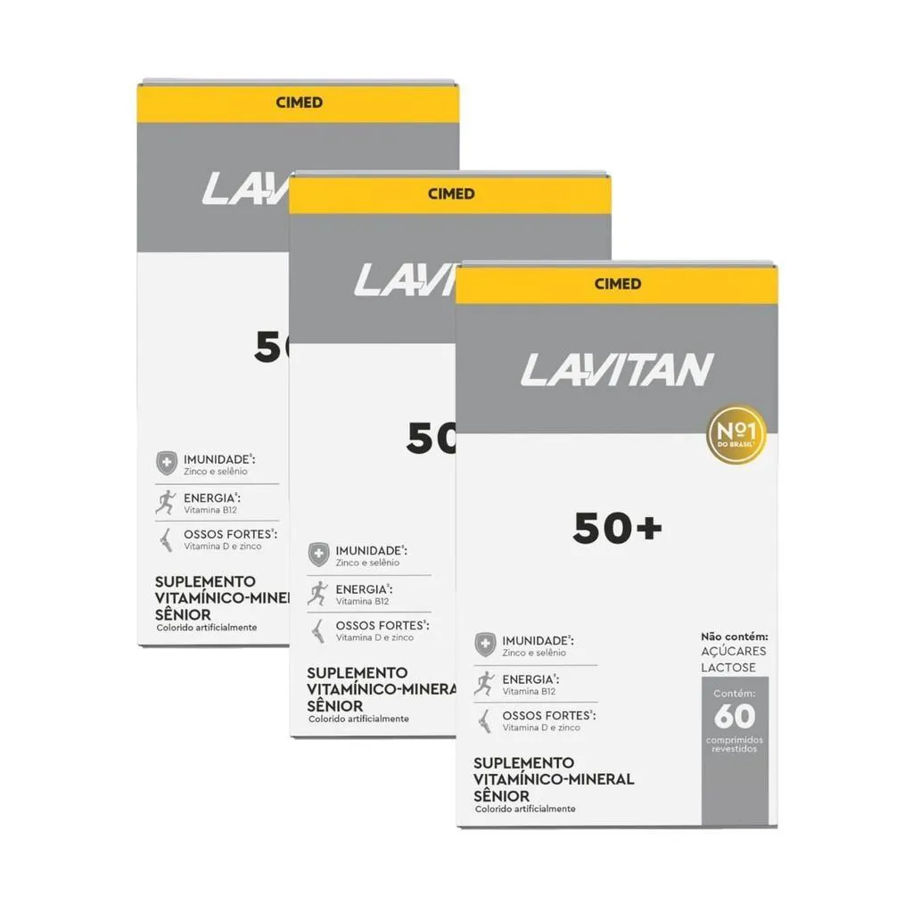 KIT 3 UNIDADES LAVITAN VITALIDADE CIMED 50+ COM 60 COMPRIMIDOS