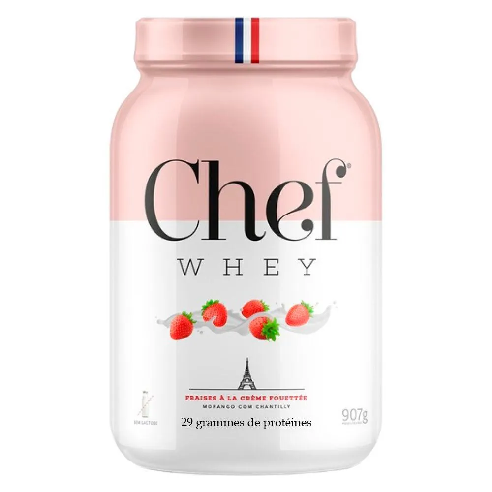 WHEY ZERO LACTOSE 29G PROTEINA MORANGO 907G - CHEF WHEY