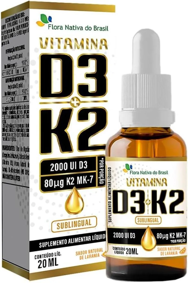 VITAMINA D3 + K2 EM GOTAS SABOR LARANJA 20ML FLORA NATIVA