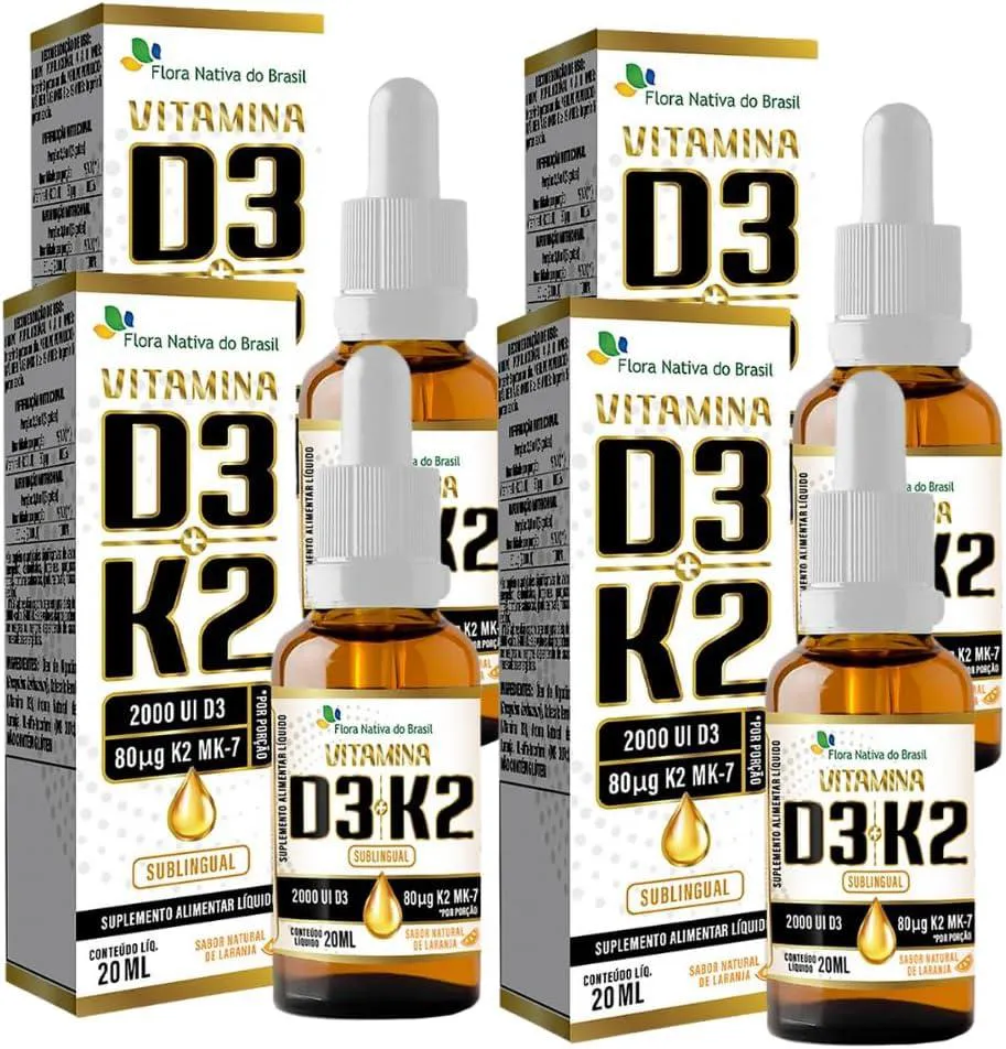 KIT COM 04 - VITAMINA D3 + K2 EM GOTAS SABOR LARANJA 20ML FLORA NATIVA