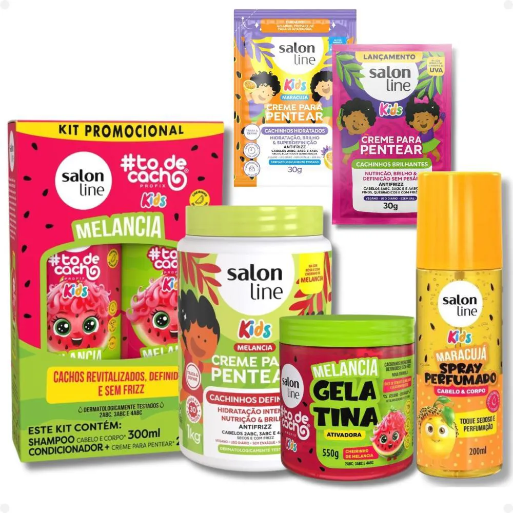 KIT SALON LINE KIDS #Tô DE CACHO MELANCIA COMPLETO + MIMOS