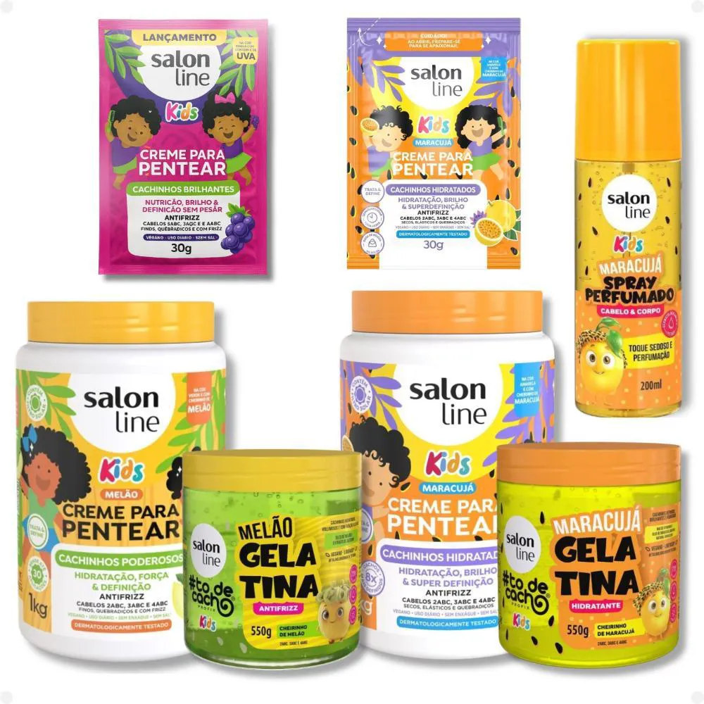 KIT SALON LINE KIDS MARACUJá E MELãO: 2 CREMES E 2 GELATINAS + MIMOS