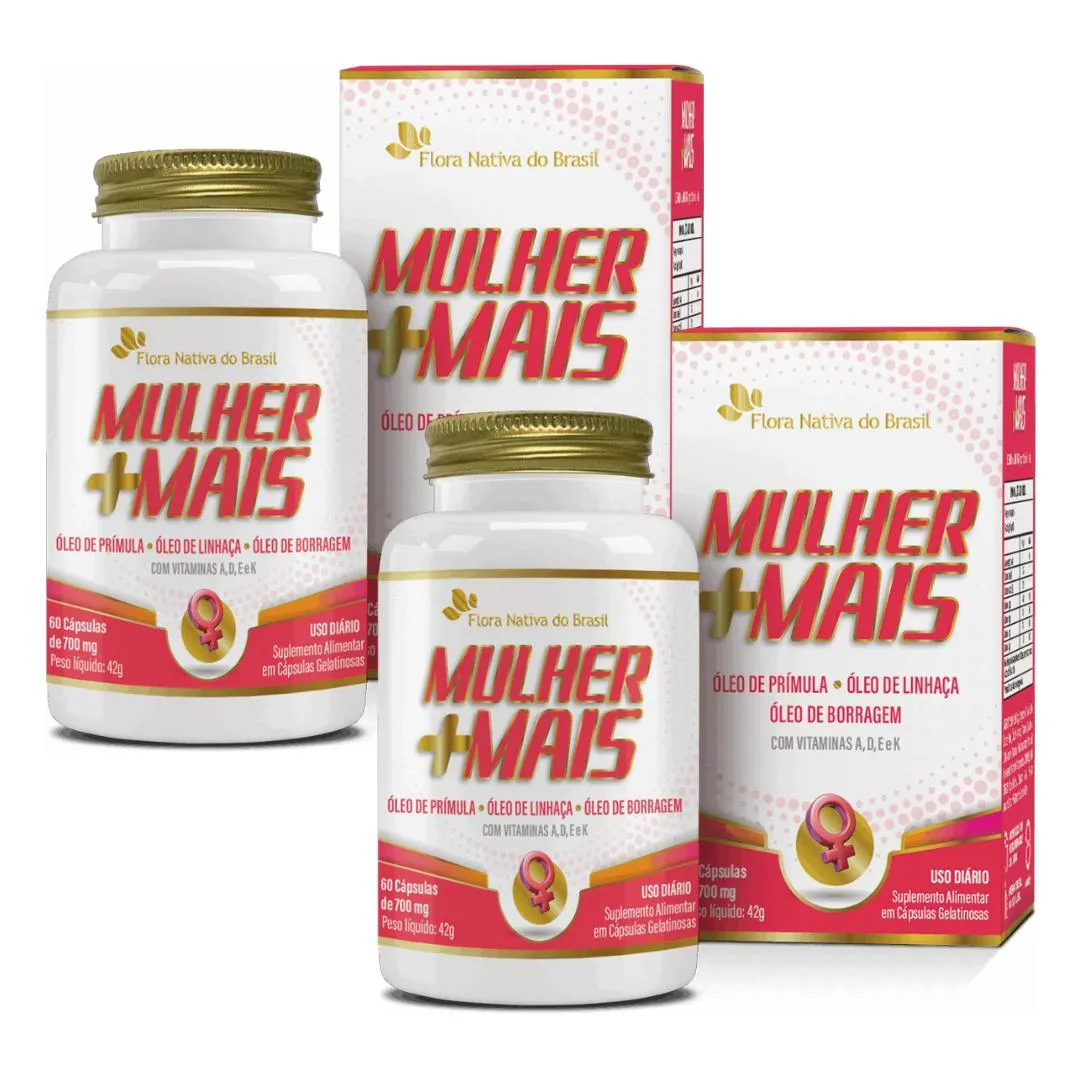KIT 2X MULHER +MAIS (PRíMULA, LINHAçA, BORRAGEM + VIT ADEK) 60 CáPSULAS FLORA NATIVA