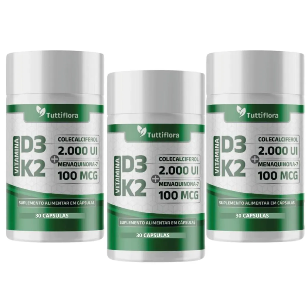 KIT 3X VITAMINA D3 + K2 30 CáPSULAS DE 375MG TUTTIFLORA